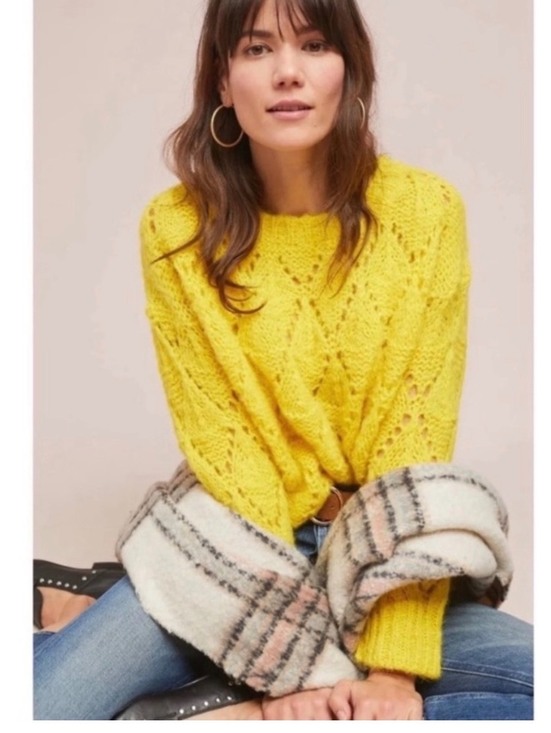 Anthropologie Sweaters - Anthropologie Oversized Bright Yellow Alpaca Blend Pointelle Sweater / Size XS